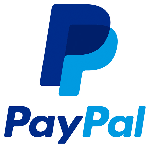 PayPal logo with blue overlapping "P" design above the word "PayPal" in blue text.